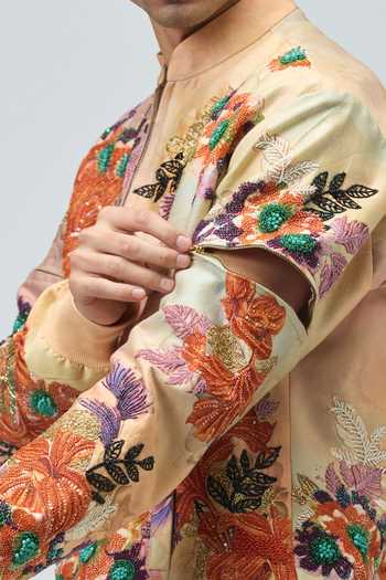 Varun Bahl_Pink Modal, Dupion Embroidery, Sequins, Beads, Stones Jacket And Pant Set _at_Aza_Fashions