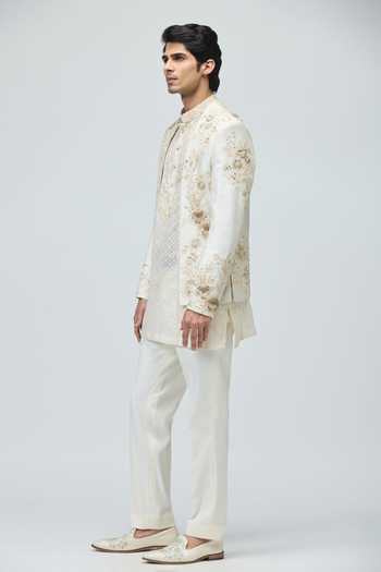 Buy_Varun Bahl_Ivory Modal, Dupion Embroidery, Zari Bandhgala And Pant Set _Online_at_Aza_Fashions