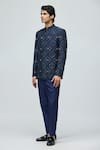 Varun Bahl_Blue Modal, Dupion Embroidery, Sequins, Zari Bandhgala Jacket _Online_at_Aza_Fashions