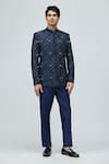 Buy_Varun Bahl_Blue Modal, Dupion Embroidery, Sequins, Zari Bandhgala Jacket _at_Aza_Fashions