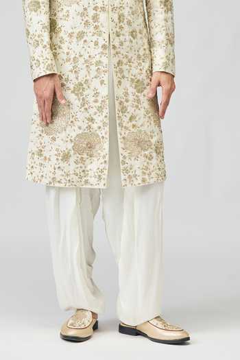 Varun Bahl_Cream Modal, Dupion Zari Embroidered Sherwani And Pant Set _Online_at_Aza_Fashions