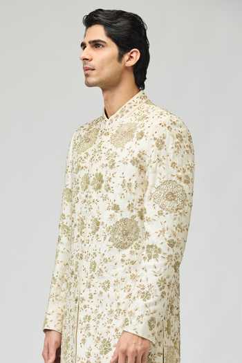 Buy_Varun Bahl_Cream Modal, Dupion Zari Embroidered Sherwani And Pant Set _Online_at_Aza_Fashions