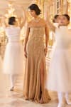 Seema Gujral_Gold Net Sequins, Crystals Off-shoulder And Embellished Gown _Online_at_Aza_Fashions