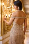 Shop_Seema Gujral_Gold Net Sequins, Crystals Off-shoulder And Embellished Gown _at_Aza_Fashions