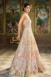 Buy_Seema Gujral_Pink Net Embroidery, Sequins, Beads, Pearls Sweetheart Neck, Floral Thread Gown _Online_at_Aza_Fashions