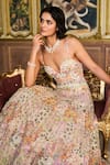 Seema Gujral_Pink Net Embroidery, Sequins, Beads, Pearls Sweetheart Neck, Floral Thread Gown _at_Aza_Fashions