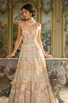 Buy_Seema Gujral_Pink Net Embroidery, Sequins, Beads, Pearls Sweetheart Neck, Floral Thread Gown 