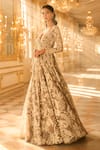 Seema Gujral_Grey Net Embroidery, Sequins, Pearls, Tassels Sweetheart Neck Floral Gown _Online_at_Aza_Fashions