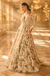 Buy_Seema Gujral_Grey Net Embroidery, Sequins, Pearls, Tassels Sweetheart Neck Floral Gown _Online_at_Aza_Fashions