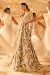 Seema Gujral_Grey Net Embroidery, Sequins, Pearls, Tassels Sweetheart Neck Floral Gown _at_Aza_Fashions