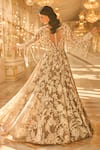 Shop_Seema Gujral_Grey Net Embroidery, Sequins, Pearls, Tassels Sweetheart Neck Floral Gown _at_Aza_Fashions