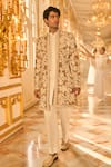 Buy_Seema Gujral_Ivory Silk, Cotton Embroidery Raw Sherwani Set _at_Aza_Fashions