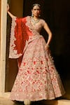 Buy_Anushree Reddy_Red Organza Embroidery, Sequins V-neck Riti Bridal Lehenga Set _at_Aza_Fashions