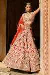 Shop_Anushree Reddy_Red Organza Embroidery, Sequins V-neck Riti Bridal Lehenga Set _at_Aza_Fashions