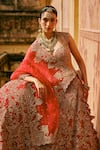 Anushree Reddy_Red Organza Embroidery, Sequins V-neck Riti Bridal Lehenga Set _Online_at_Aza_Fashions