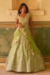 Buy_Anushree Reddy_Green Organza Sequins Sweetheart Riti Floral Embroidered Bridal Lehenga Set _at_Aza_Fashions