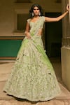 Shop_Anushree Reddy_Green Organza Sequins Sweetheart Riti Floral Embroidered Bridal Lehenga Set _at_Aza_Fashions