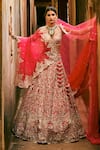Shop_Anushree Reddy_Pink Organza Sequins, Beads Geometric Embroidered Lehenga Set With Dupatta _at_Aza_Fashions