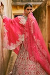 Anushree Reddy_Pink Organza Sequins, Beads Geometric Embroidered Lehenga Set With Dupatta _Online_at_Aza_Fashions