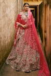 Buy_Anushree Reddy_Pink Organza Sequins, Beads Geometric Embroidered Lehenga Set With Dupatta _at_Aza_Fashions
