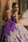 Anushree Reddy_Gold Organza Zari, Stones Sweetheart Neck Mehar Flower Embroidered Lehenga Set _Online_at_Aza_Fashions
