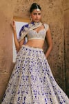 Shop_Anushree Reddy_Gold Organza Zari, Stones Sweetheart Neck Mehar Flower Embroidered Lehenga Set _Online_at_Aza_Fashions