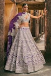 Buy_Anushree Reddy_Gold Organza Zari, Stones Sweetheart Neck Mehar Flower Embroidered Lehenga Set _at_Aza_Fashions
