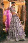 Buy_Anushree Reddy_Gold Organza Zari, Stones Sweetheart Neck Mehar Flower Embroidered Lehenga Set 