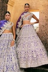 Anushree Reddy_Gold Organza Zari, Stones Sweetheart Neck Mehar Flower Embroidered Lehenga Set _Online