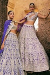 Buy_Anushree Reddy_Gold Organza Zari, Stones Sweetheart Neck Mehar Flower Embroidered Lehenga Set _Online