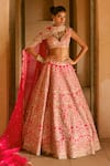 Buy_Anushree Reddy_Pink Organza Zari V-neck Mehar Embroidered Lehenga Set _at_Aza_Fashions