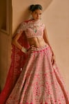 Buy_Anushree Reddy_Pink Organza Zari V-neck Mehar Embroidered Lehenga Set _Online_at_Aza_Fashions