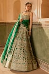 Anushree Reddy_Emerald Green Organza Embroidery, Zari, Lehenga Set With Blouse And Dupatta _Online_at_Aza_Fashions