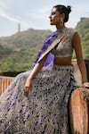 Anushree Reddy_Blue Organza Embroidery, Zari Sweetheart Neck Sapphire Lehenga Set _Online_at_Aza_Fashions