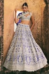 Buy_Anushree Reddy_Blue Organza Embroidery, Zari Sweetheart Neck Sapphire Lehenga Set _at_Aza_Fashions