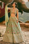 Shop_Anushree Reddy_Green Organza Embroidery V-neck Avni Floral Lehenga Set With Blouse _Online_at_Aza_Fashions