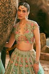 Buy_Anushree Reddy_Green Organza Embroidery V-neck Avni Floral Lehenga Set With Blouse 