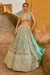 Buy_Anushree Reddy_Green Organza Embroidery V-neck Avni Floral Lehenga Set With Blouse _at_Aza_Fashions