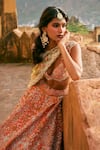 Buy_Anushree Reddy_Orange Organza Embroidery, Sequins V-neck Kamya Floral Bridal Lehenga Set _Online_at_Aza_Fashions