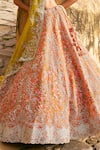 Buy_Anushree Reddy_Orange Organza Embroidery, Sequins V-neck Kamya Floral Bridal Lehenga Set 