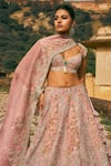 Buy_Anushree Reddy_Pink Organza Embroidery Sweetheart Neck Kamya Thread Bridal Lehenga Set _Online_at_Aza_Fashions
