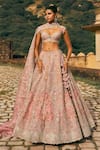 Shop_Anushree Reddy_Pink Organza Embroidery Sweetheart Neck Kamya Thread Bridal Lehenga Set _at_Aza_Fashions