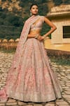 Buy_Anushree Reddy_Pink Organza Embroidery Sweetheart Neck Kamya Thread Bridal Lehenga Set _at_Aza_Fashions