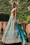Shop_Anushree Reddy_Blue Organza Embroidery, Sequins Sweetheart Neck Vajra Lehenga Set _at_Aza_Fashions