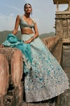 Buy_Anushree Reddy_Blue Organza Embroidery, Sequins Sweetheart Neck Vajra Lehenga Set _Online_at_Aza_Fashions