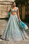 Buy_Anushree Reddy_Blue Organza Embroidery, Sequins Sweetheart Neck Vajra Lehenga Set _at_Aza_Fashions