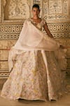 Shop_Anushree Reddy_Pink Organza Embroidery Sweetheart Neck Utsa Floral Lehenga Set With Dupatta _Online_at_Aza_Fashions