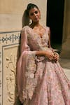 Anushree Reddy_Pink Organza Embroidery V-neck Utsa Thread Lehenga Set With Dupatta _Online_at_Aza_Fashions