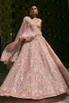 Buy_Anushree Reddy_Pink Organza Embroidery V-neck Utsa Thread Lehenga Set With Dupatta _at_Aza_Fashions