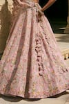 Shop_Anushree Reddy_Pink Organza Embroidery V-neck Utsa Thread Lehenga Set With Dupatta _Online_at_Aza_Fashions